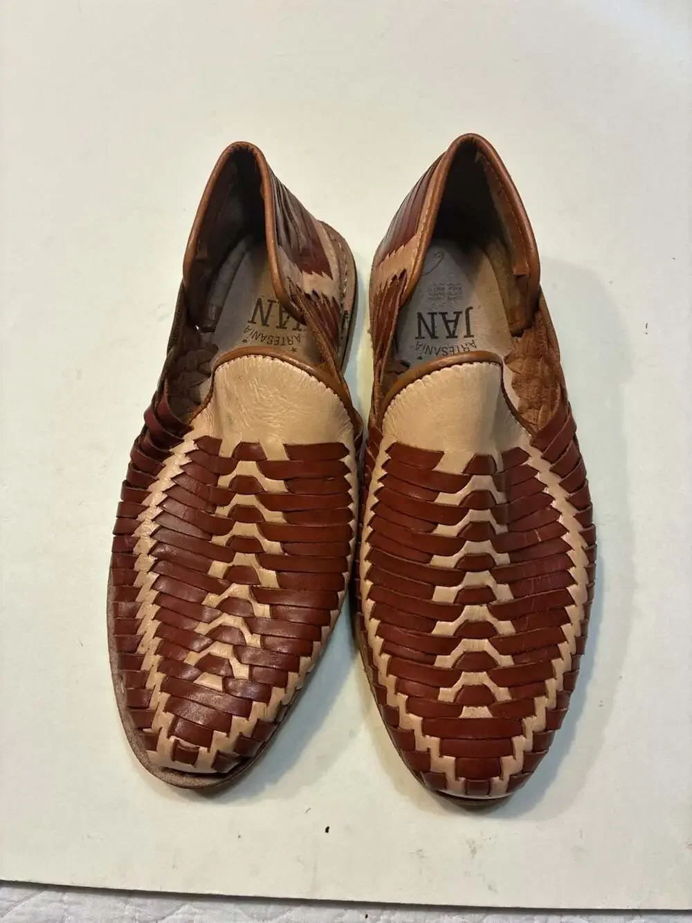 Artesania JAN Two-Tone Woven Leather Huarache Sandals